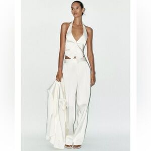 Elegant White Women's pants and vest satin